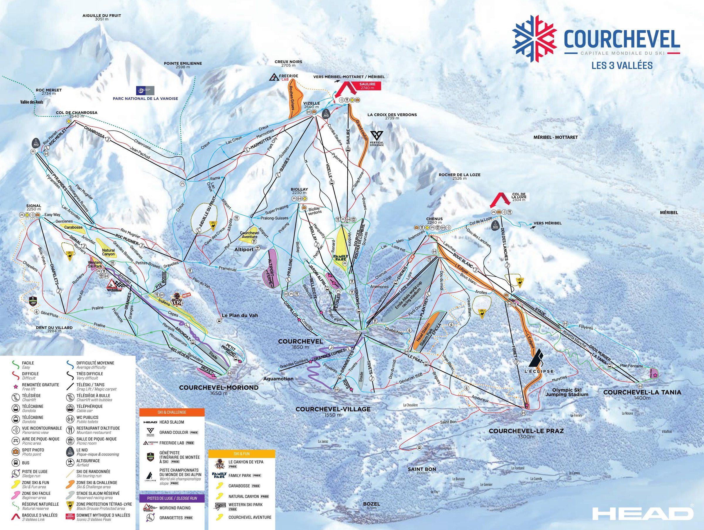 Pistkarta Courchevel, Val Thorens/3 Vallées