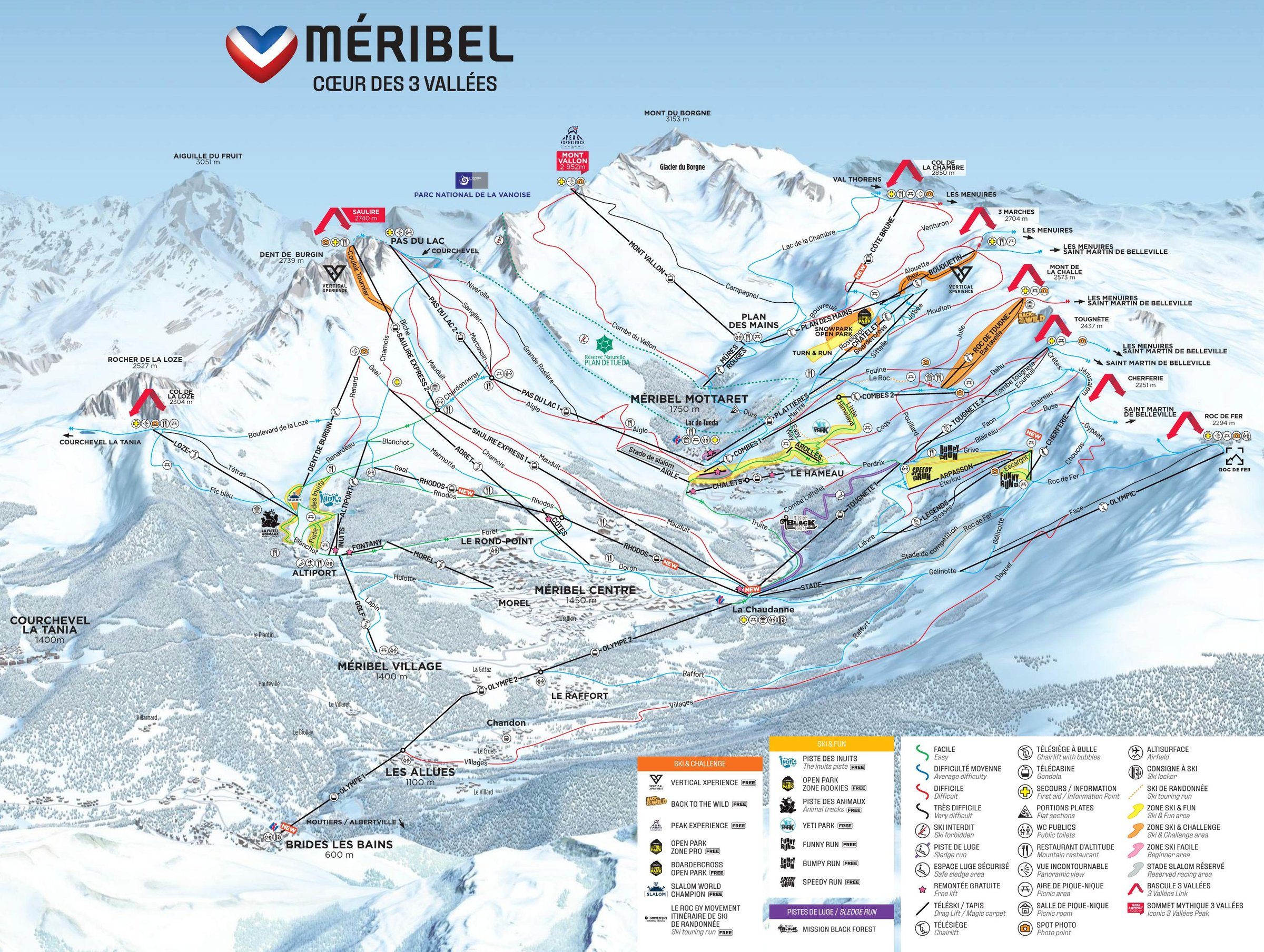 Pistkarta Méribel, Val Thorens/3 Vallées
