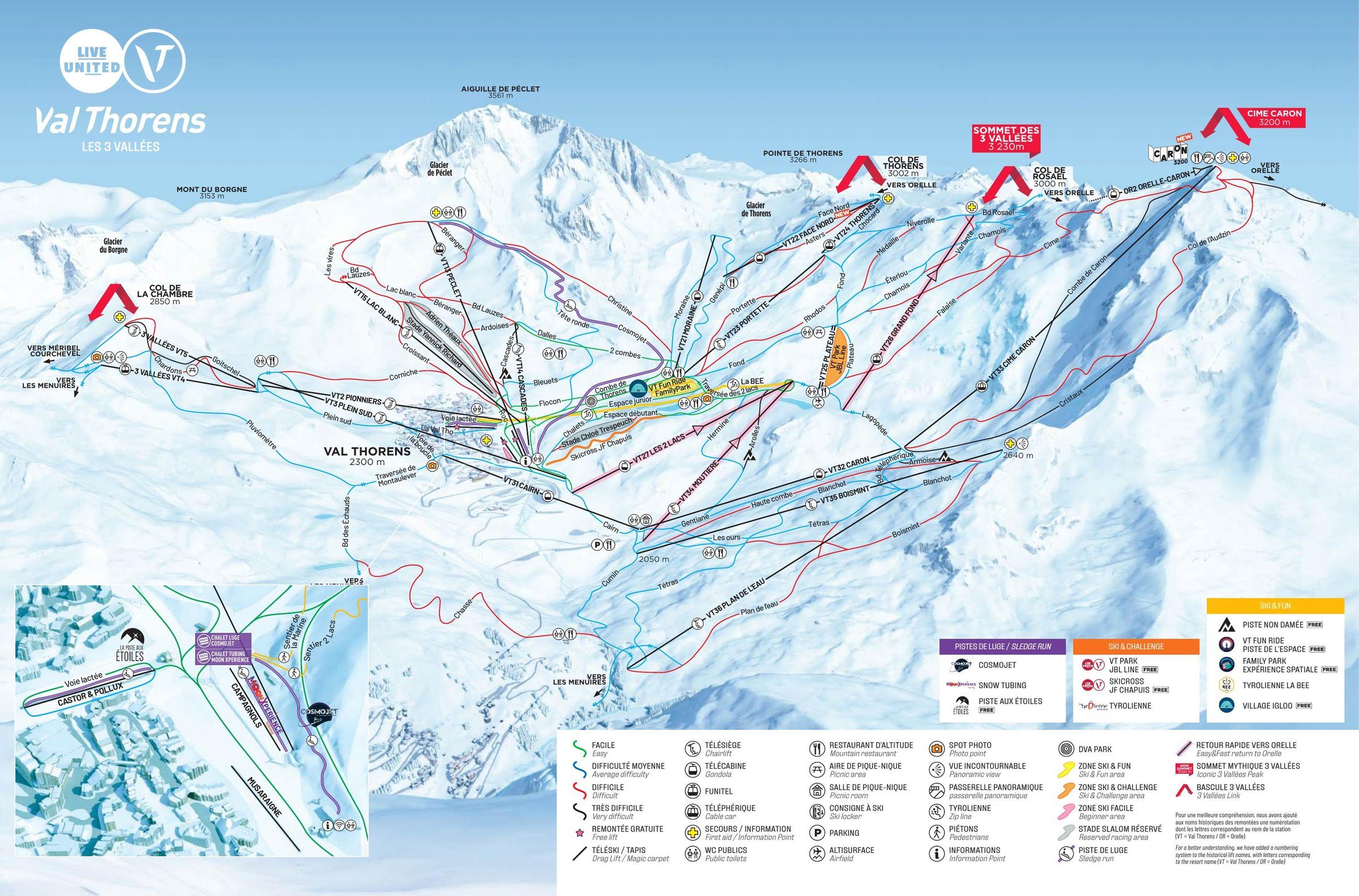 Pistkarta Val Thorens, Val Thorens/3 Vallées