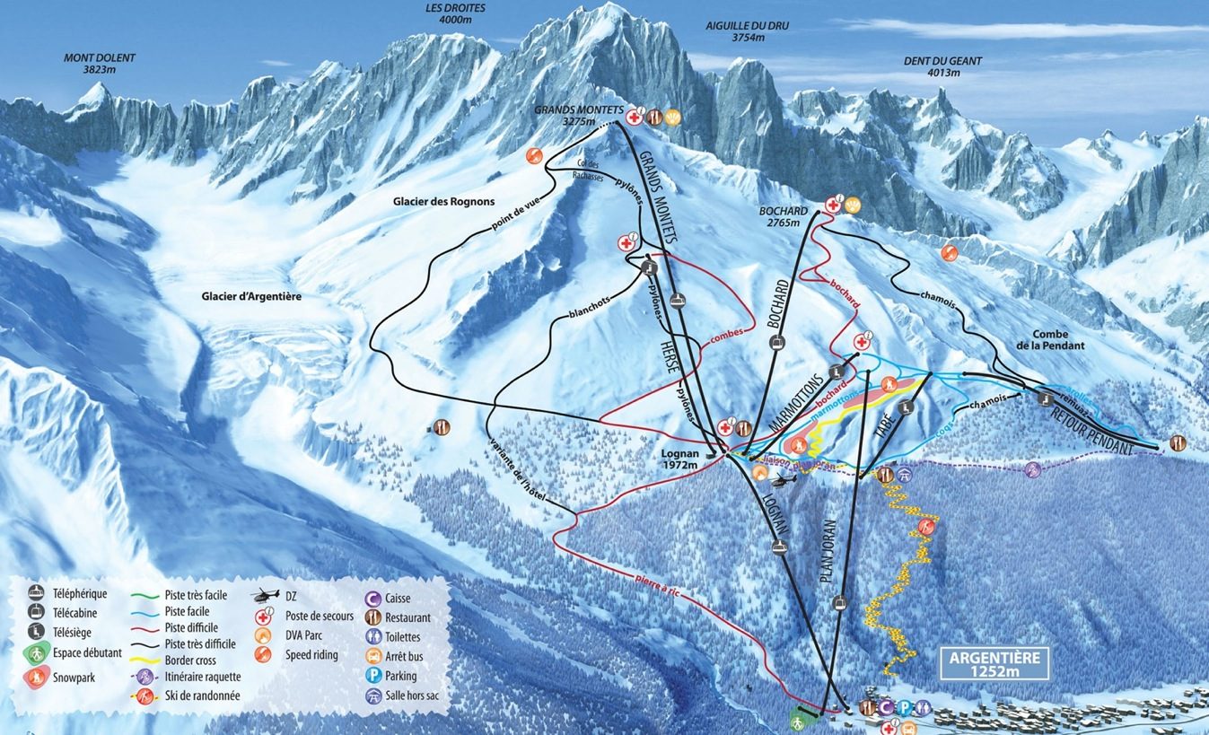 Pistkarta Grands Montets, Chamonix