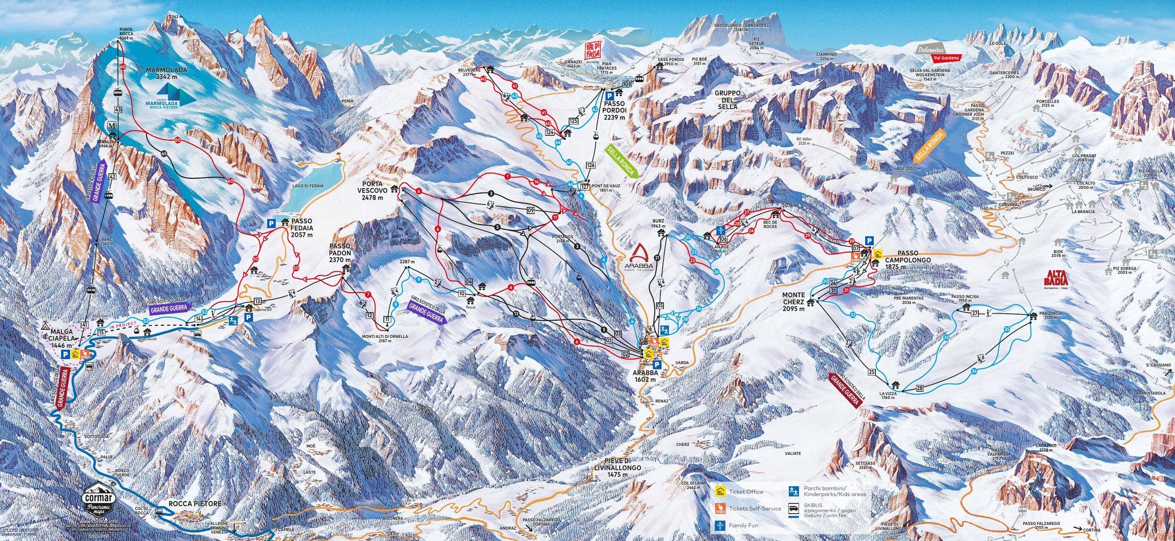 Pistkarta Arabba – Marmolada, Dolomiti Superski
