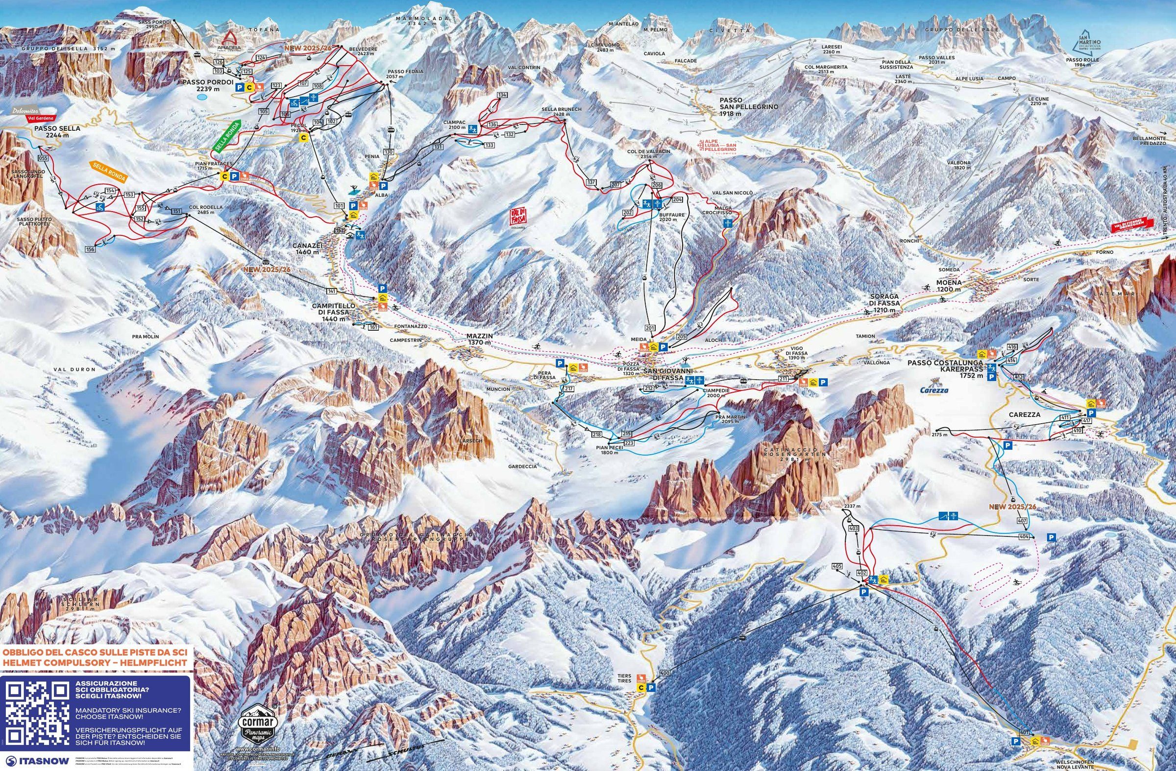 Pistkarta Val di Fassa – Carezza, Dolomiti Superski